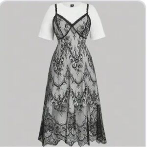 SHEIN Black Lace Overlay Chemise